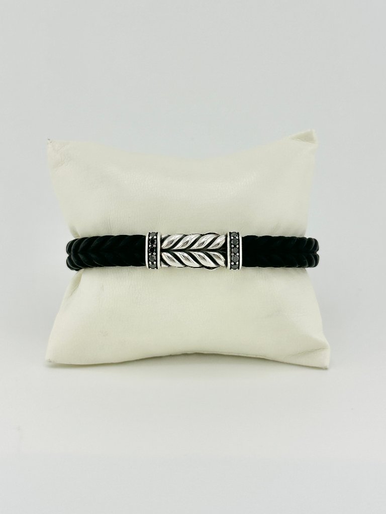David Yurman Chevron Bracelet In Black Rubber W/ Pav Black Diamonds - Large